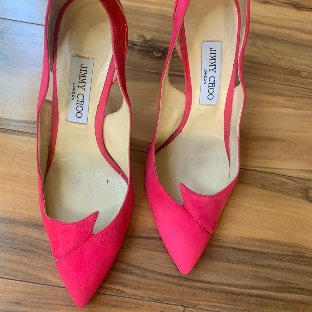 Jimmy Choo suede & patent pumps hot pink!